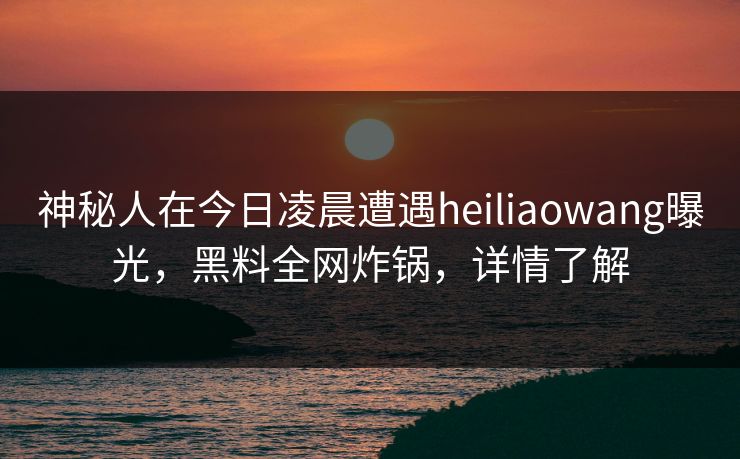 神秘人在今日凌晨遭遇heiliaowang曝光，黑料全网炸锅，详情了解