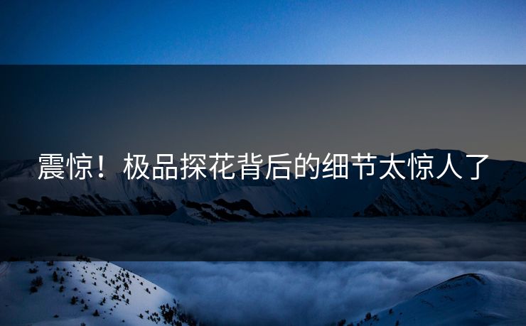 震惊！极品探花背后的细节太惊人了