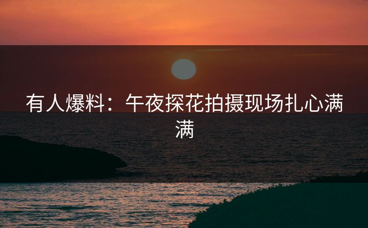 有人爆料：午夜探花拍摄现场扎心满满