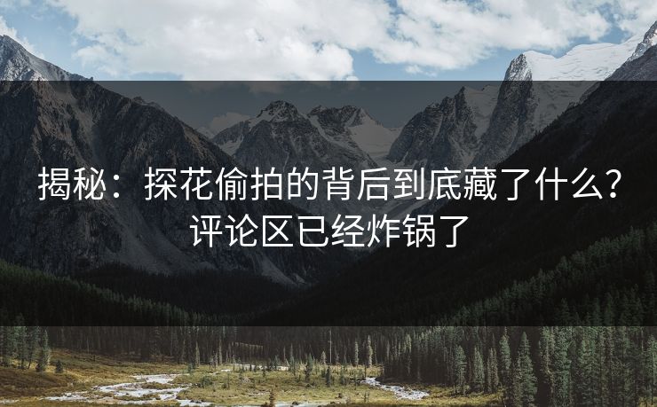 揭秘：探花偷拍的背后到底藏了什么？评论区已经炸锅了