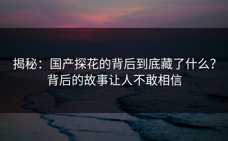 揭秘：国产探花的背后到底藏了什么？背后的故事让人不敢相信
