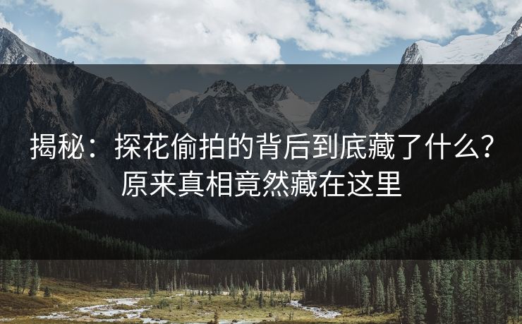 揭秘：探花偷拍的背后到底藏了什么？原来真相竟然藏在这里