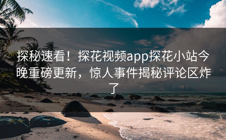 探秘速看！探花视频app探花小站今晚重磅更新，惊人事件揭秘评论区炸了